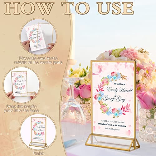 6Pcs Support de Menu Verticaux, 4*6in Support de Menu de Table avec Bordures Dorées/Support Vertical, Porte-affiche de Table en Acrylique pour Mariage/Numéro de Table, Porte-affiches de Menu Acrylique
