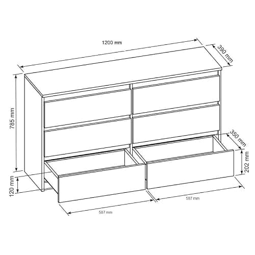 MebLocker Commode à 6 tiroirs, 120 cm, idéale pour Le Salon, la Chambre à Coucher, la Chambre d'enfant, la Chambre d'adolescent et Le Bureau, Solution Moderne et élégante (Blanc)