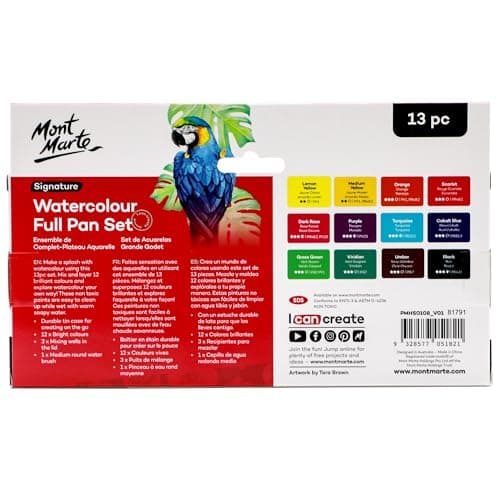 MONT MARTE Signature Aquarelle Set 13pc, vibrant, dans une boîte portable, y compris 3 puits de mélange et un pinceau à eau rond rechargea