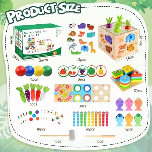 Jeux Montessori 1 an, 8 en 1 Jouet Bebe 1 an-4 ans, Jouet Enfant 2 ans Jouet Montessori, Cadeau Enfant 1 an, Jouet en Bois, Noël Pâques Cadeaux d'anniversaire, Jouet en Bois de Ferme et de Pâturage