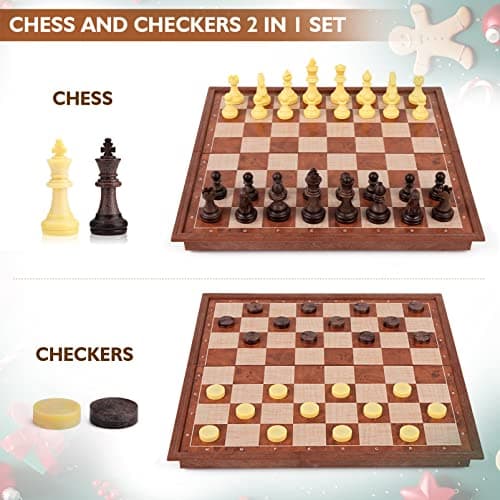 Peradix Jeu déchecs et Dames 2 en 1, Echiquier Magnétiques, Echec Pliable de Voyage, Echecs Chess Board Jeux Plateau et Les Morceaux pour Enfants et Adultes (25×25 CM)