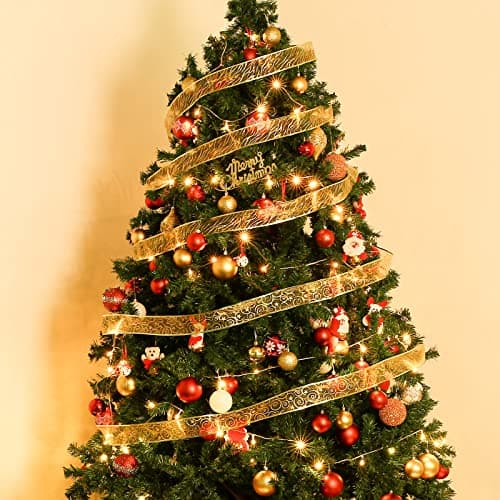 LIHAO 6 Rouleaux de Ruban de Noël, Runban de Soie Pailleté pour Décoration de Sapin de Noël, Fête de Mariage, Emballage de Cadeau (600×6.5CM, 6 Motifs)
