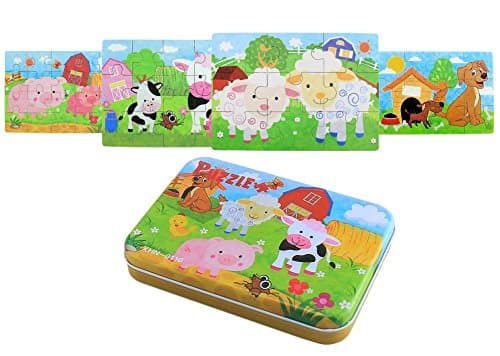 BBLIKE Jouet Puzzle pour Enfants, 4 Niveaux de Difficulté Différents, 9 Pièces, 12 Pièces, 15 Pièces, 20 Pièces, Jouet Éducatif Parfait pour Garçons Filles de 3 Ans + (Animaux de la Ferme)