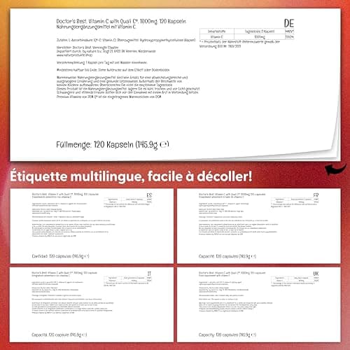Doctor's Best, Vitamine C avec Quali C, 1.000mg, 120 Capsules végétaliennes, Testé en Laboratoire, Sans Gluten, Sans Soja, Végétarien