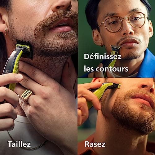 Philips OneBlade - Authentique tondeuse à barbe électrique, rasoir, 1 lame pour le visage, 1 sabot réglable 5 en 1, 1 lame de remplacement, 1 pochette souple (modèle QP2724/30)
