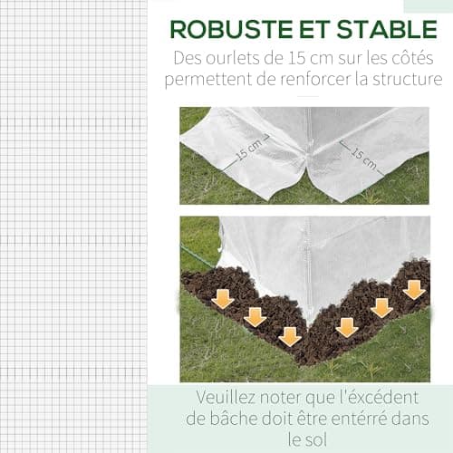 Outsunny Bâche de Rechange Serre Tunnel 6 m2, bâche dim. 3L x 2l x 2H m PE Anti-UV imperméable 6 fenêtres + Porte Enroulable zippée Blanc