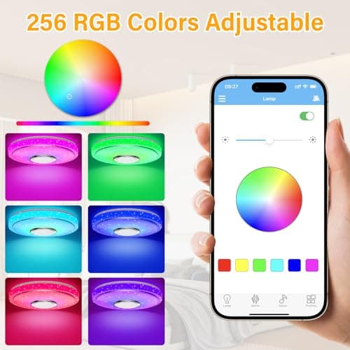 OGVDOE 48W Plafonnier Rond LED Dimmable Changement de Couleur RGB Lampe de Plafond Ø30CM Éclairage de Plafond LED avec Haut-parleur Bluetooth Télécommande et App Contrôle pour Chambre Salon