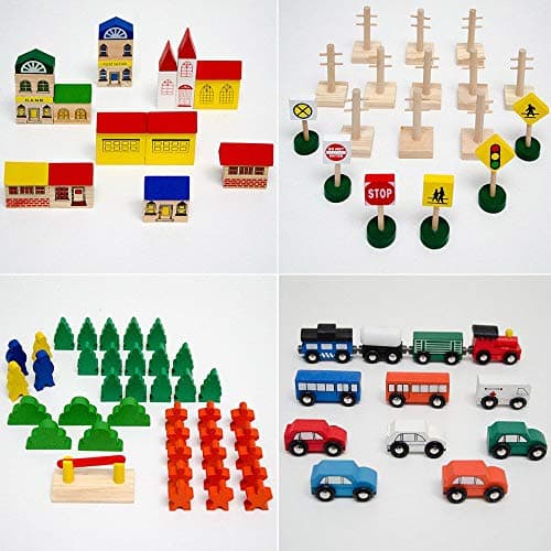 messefix Chemin de Fer en Bois de 130 pièces - Train de Jouets avec Rails de 5m