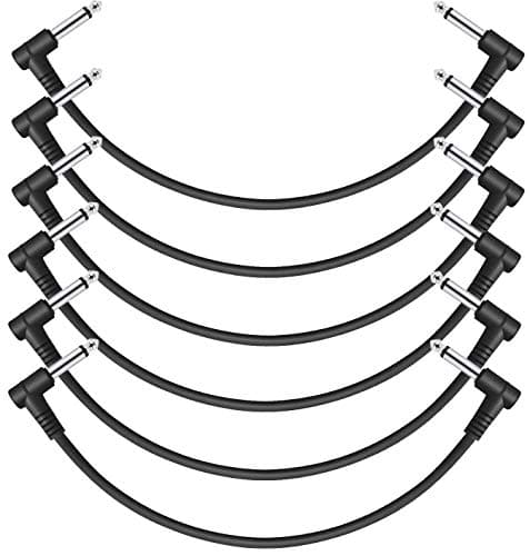 Donner Câbles Patch Guitare 30 cm pour Pédales d'Effet, Noir, Lot de 6