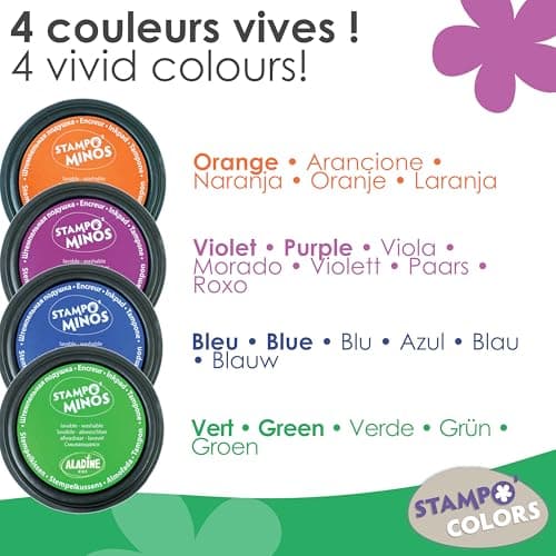 Aladine - 4 Encreurs Stampo Colors Carnaval - Encre pour Tampons Enfants - Taille XXL & Encre Lavable - Encreurs Géants Grand Format - Activité Manuelle, Loisirs Créatifs - Dès 3 ans