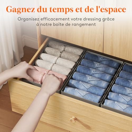 Lifewit Lot de 4 Boite Rangement Vetement Pliable avec 6 Compartiments, Organisateur Armoire, Boîte de Rangement Tiroir, Armoire Rangement pour Vetements, Pantalons, Pull, 42 X 27 X 17 cm, Gris