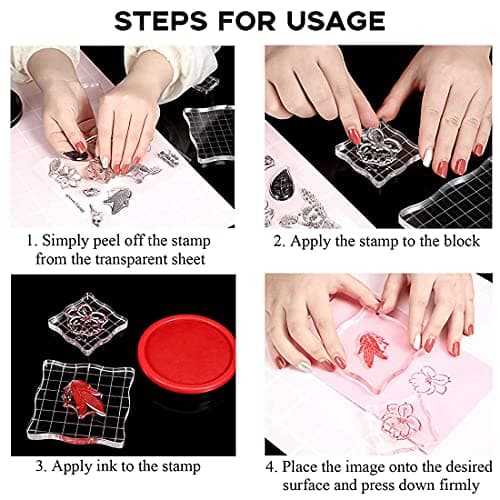 YXHZVON 7 Pièces Bloc Acrylique pour Tampon, Les Blocs de Timbre Décoratifs en Acrylique Transparent avec des Lignes de Grille pour Le Scrapbooking Bricolage D'artisanat