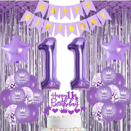 Décoration 11 ans anniversaire fille violet,Rideau Frange Anniversaire 11 ans violet,Ballons 11 ans anniversaire fille violet,Decoration Anniversaire 11 ans fille,11 ans violet Frange Brillant