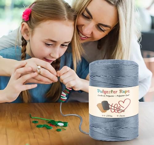 Estcoo Corde en Polyester, 250m Fil de Crochet, Corde en Premium Polypropylène avec des Ciseaux et des Crochet, pour Travaux Manuels, Déco de Maison,Assiettes de Table, Sac à Main, Bleu Foncé