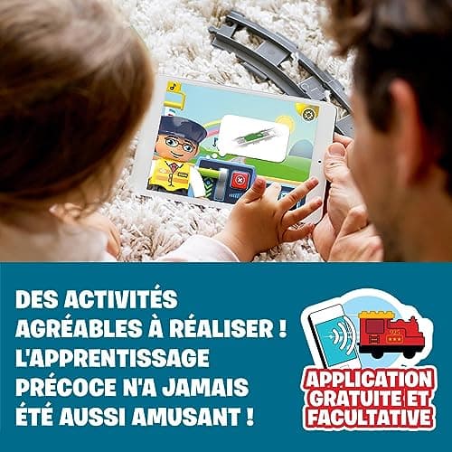 LEGO 10875 Duplo Le Train De Marchandises: Jouet Éducatif avec Rails, Son et Lumière, Grue Télécommandée, Idéal pour Les Petits Ingénieurs, Cadeau pour Enfants de 2 Ans et Plus