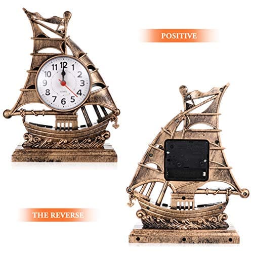 BESPORTBLE Réveil Silencieux Analogique Réveil Voilier en Forme de Réveil De Chevet Horloge de Graduation pour Chambre De Chevet Bureau (D' Or) Horloge De Table Rustique