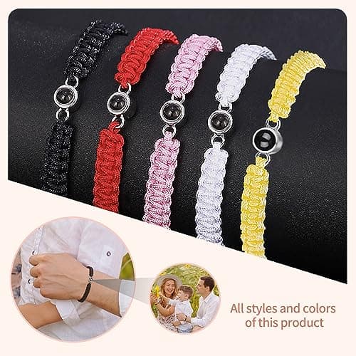 Easycosy Bracelet Photo Personnalisé Avec Image Projection, Bijoux Avec Photo dans la Pierre, Cadeau Personnalisable pour Couple Femmes Hommes Ami Cadeau de Saint-Valentin Anniversaire Tous les jours