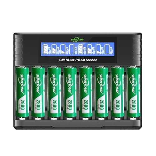 2800mAh Ni-MH AA Batterie avec Chargeur, SUNLYTOUR 8 Piles 2800mAh AA Ni-MH Batterie avec 8 Slots AAA AA Chargeur de Batterie Jusqu'à 1200 Fois