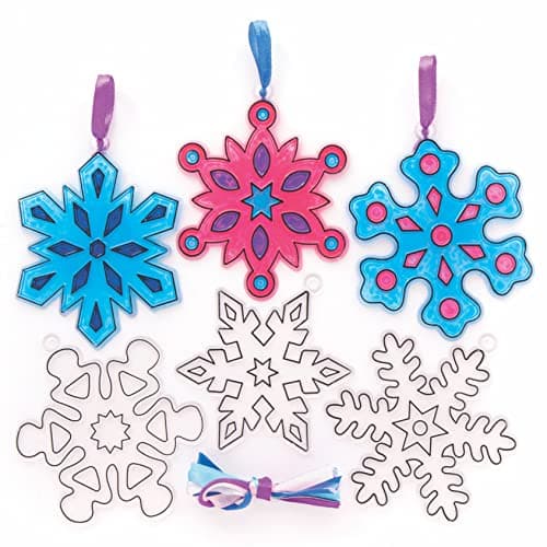 Baker Ross FC275 Attrape Soleil Enfant en forme de Flocon de Neige - Lot de 10, Décoration Loisirs Créatifs Enfants, Loisirs Créatifs Vitrail, Activites Manuelles pour Enfants