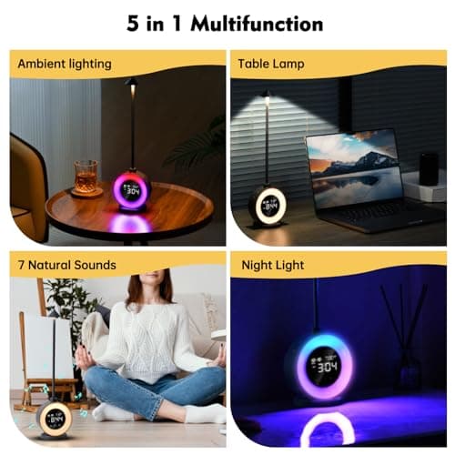 Réveil Lumineux LED,3 in 1 reveilsimulateur d'aube,7 Sons Naturels Lumineux Lampe avec Simulateur d'Aube, 2 Réveils Veilleuse Enfant, 12 couleurs Reveil Lumineux Lampe de Chevet Fonction Snooze