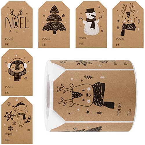 250PCS Étiquettes Autocollantes Noël Français en Papier Kraft Emballage Cadeau Joyeux Noël Stickers Accessoire Décoration Noël Carte de Vœux Merry Christmas Autocollantes
