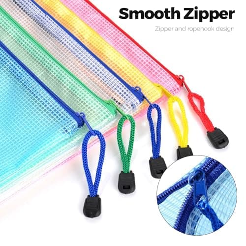 Pochette Document Zippée A4,Pochette Zippée 5 Couleurs PVC Transparentes Document Dossier,Pochette Fermeture,Mesh Zipper Pouch pour Voyage,pour Bureau,Voyage, Fournitures(10Pcs)