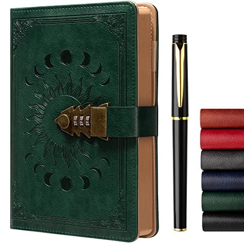 ZXHQ Journal intime avec serrure pour femmes hommes, journal secret pour filles, carnet d'écriture en cuir rechargeable, format A5 (8,5 × 5,9 pouces)