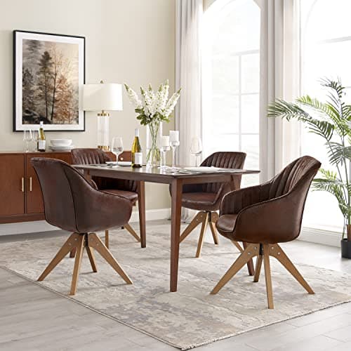 Zouron Chaise de Salle à Manger avec Pieds en Bois (Velours),Chaise pivotante, Chaise de Cuisine, Chaise de Salon avec accoudoirs, Chaise de Bureau à Domicile, Marron foncé