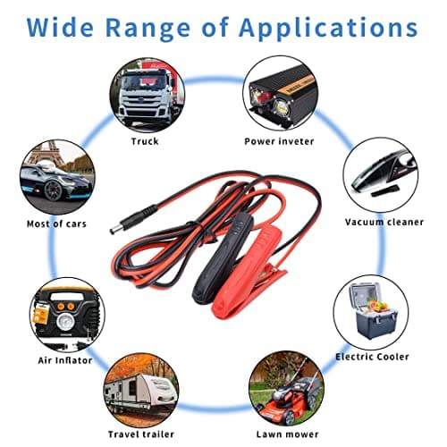 YACSEJAO Câble d'alimentation DC à pinces crocodiles pour batterie DC 5,5 2,1 mm mâle vers pinces de batterie 12-24 V pour chargeur de voiture pour accessoires automobiles (1,8 m)