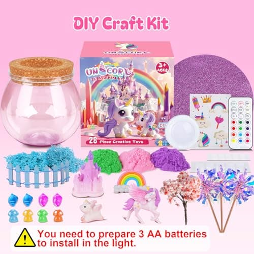 RONSTONE Kit Terrarium DIY avec Jouet Licorne pour Filles et Garçons - Excellent Cadeau d'anniversaire pour Enfants de 4 5 6 7 8 Ans - Kit de Bricolage Educatif pour Enfants - Veilleuse Licorne