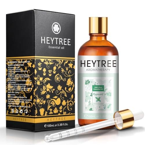 HEYTREE Huile Essentielle de Menthe Poivrée 100ml - L’arôme fort et frais de menthe poivrée augmente l’optimisme et la clarté - Parfait pour l’aromathérapie, le diffuseur, la respiration claire