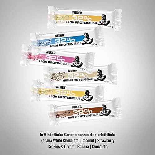 WEIDER 32% Protein Bar, délicieuse barre protéinée enrobée de chocolat fin, haute teneur en protéines, barre énergétique, snack musculation, Fraise, 12 x 60 g
