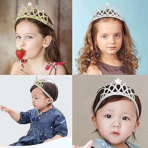 DOYUKY 6 Pièces Princesse Couronne, Bandeau Couronne Enfants, Diadème Princesse Enfants, Elastique Bandeau Couronne pour les Festivals d'Anniversaire de Fête de Fille