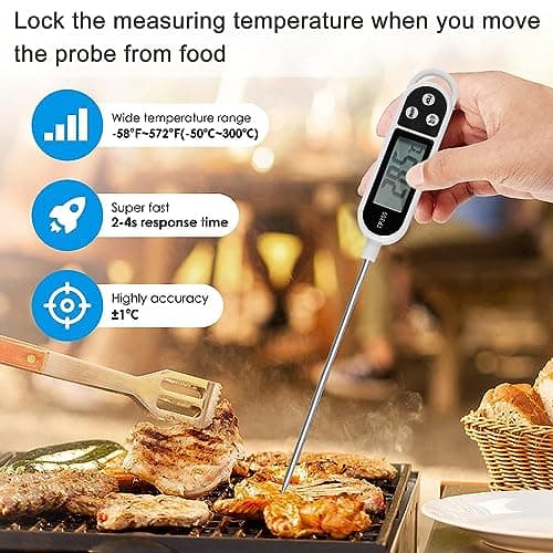 Nutabevr Thermometre Cuisine avec Écran LCD Thermomètre Numérique Digital avec Sonde Longue Haute Précision,Lecture instantané Thermomètre Cuisson,pour BBQ,Huile,Viande,Nouriture,Lait,Vin,Eau Chaude