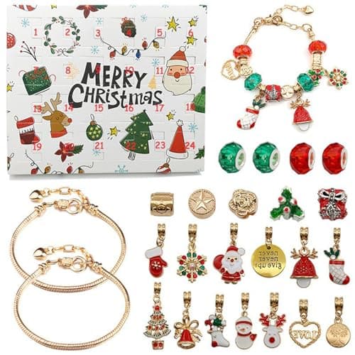 Calendrier De L'Avent 2024 Bracelets à Breloques,Calendrier De NoëL Bracelet Fabrication,Calendrier De L'Avent 2024 Enfant Fille Bijoux Diy Christmas Advent Calendar Bracelets Set