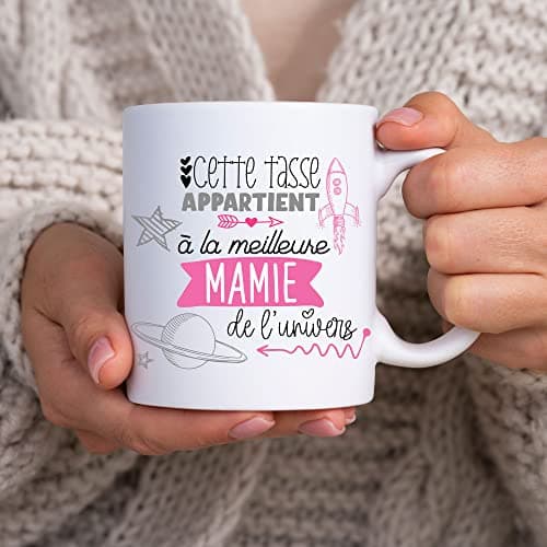 ÉNJA Création. Mug grand-mère Mamie/Tasse – La meilleure de l'univers Future mamie/grand-mère - Cadeau anniversaire Cadeau original Céramique haute qualité 11oz 320ML (MAMIE)