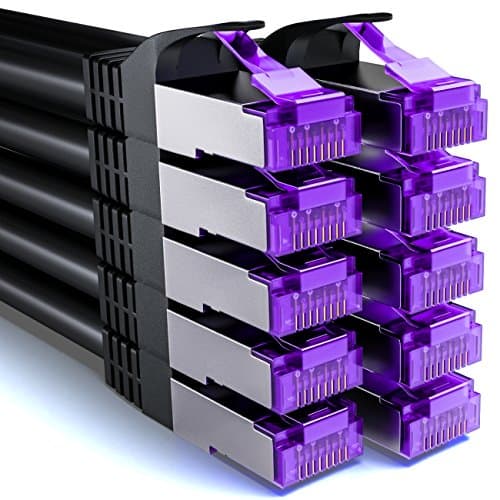 deleyCON 10x 1m CAT7 Câble Réseau - 10 Gigabit - RJ45 Câble de Raccordement Câble Ethernet (Cuivre, SFTP PiMF Blindage) LAN DSL Modem Routeur Panneau de Brassage CAT7 CAT6 CAT5 - Noir