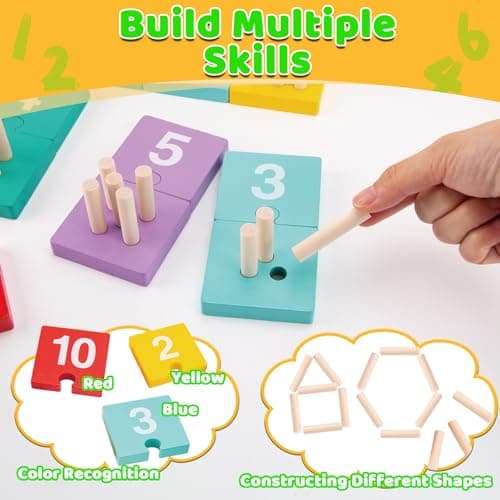 TEUVO Montessori Jouet Apprendre a Compter Jeux Educatif Enfants 1 2 3 4 5 Ans, Apprendre les Couleurs Bois Mathématiques Jouets Numérique Counting Block Motricité Fine Précoce Mathématiques Apprendre