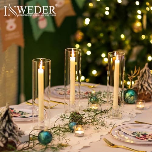 Inweder Bougeoirs pour bougies coniques : 6 bougeoirs en verre pour bougeoirs avec couvercle en verre amovible pour centre de table, mariage, décoration d'intérieur