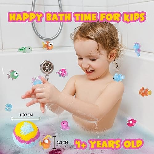 12pcs Bombes de Bain pour Enfants avec Jouet Surprise à l'intérieur, Bombes de Bain Moussantes Organiques Naturelles pour Filles et Garçons, Saint Valentin, Fête des Mères, Cadeau D'anniversaire