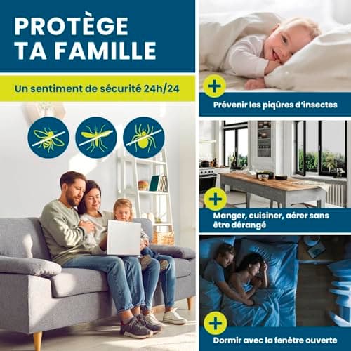 Hoberg Moustiquaire de fenêtre avec Fixation magnétique innovante | Moustiquaire jusqu'à 150 x 130 cm découpable Individuellement, Pas de perçage ni de vissage | Fixation avec 16 aimants [Noir]