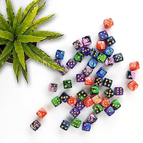 SLAKOZYT Lot de 6 côtés, 16 mm D6 Acrylique avec Coins Ronds, dés polyédriques, dés Standard à Six côtés pour Jeux de dés DND RPG (50 pièces Couleur dés)