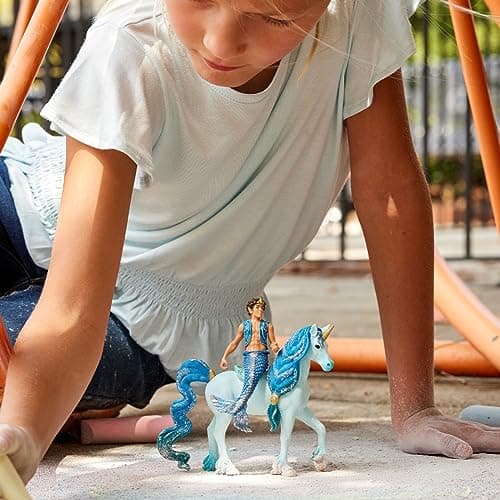 schleich BAYALA 70718 - Set de 2 Pièces - Trition Aryon et Figurine Licorne Bleue - Jouets Durables pour Divertissement et Jeux de Simulation - Cadeau pour Garçons et Filles de 5 ans et +