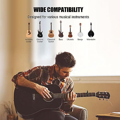 Linrax C3 Capodastre Guitare, Capo de Guitare 4 en 1 avec Extracteur de Goupille de Chevalet, Capo pour Guitare Basse Ukulélé Banjo Mandoline, 3 Têtes de Silicone, Accessoires de Guitare, Chrome Noir