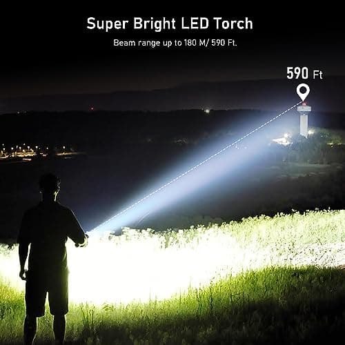 Blukar Lampe Torche LED Rechargeable, 2000L Lampe de Poche Ultra Puissante | IPX6 Étanche, 5 Modes d'éclairage & Zoomable, Torche en Aluminium & Longue Durée pour Camping/Randonnée/Urgence