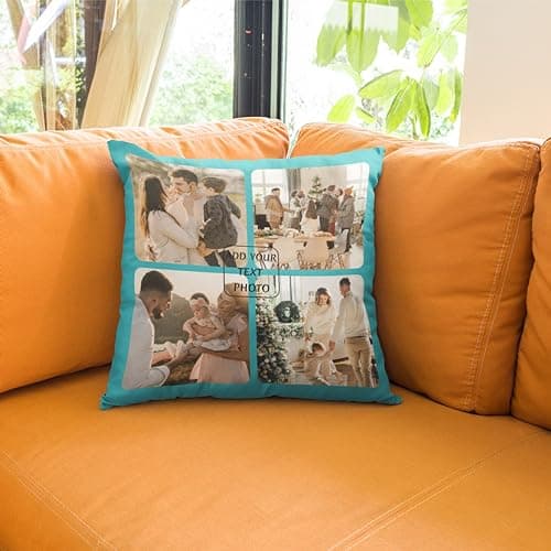 Coussin Personnalisé, Concevez Votre Propre Oreiller Photo, Impression Recto Verso, Oreiller De Couchage Amovible Et Lavable, Adapté Aux Cadeaux Créatifs Maison/Hôtel/Vacances (4 Photo, 50 x 50 cm)