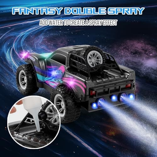 Voiture Telecommandé Enfant, Voiture TéléCommandée Tout Terrain avec Spray, Lumières et Effets Sonores, 2.4 Ghz Camion Telecommande à Grande Vitesse, Voiture Radiocommandée Cadeaux Jouets Garçons 6-12
