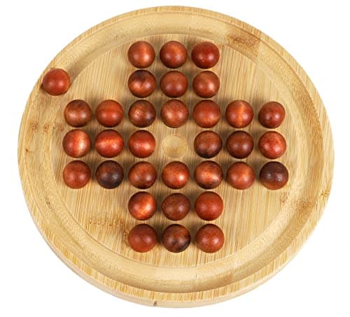 Jeu de solitaire en bois TOWO - Jouet de puzzle de-Jeu de société classique de jeu d'esprit à billes- Plateau rond de 19.5 cm (7,7") avec des billes en bois - Jeu de réflexion à un joueur - Casse-tête