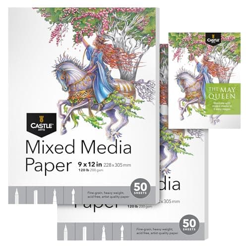 Carnet pour Techniques Mixtes 9 x 12′′ Castle Art Supplies | Lot de 2 | 50 Feuilles de Papier Épais (200 g/m2) à Grain Fin pour Artiste | Liberté de Création, Toutes Techniques (9 x 12′′, Lot de 2)