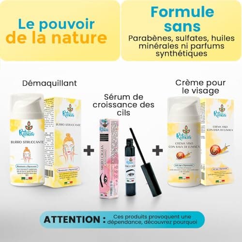 100ml BIO CREME VISAGE avec 75% BAVE D ESCARGOT et ACIDE HYALURONIQUE Ritalia® CREME HYDRATANTE ingrédients Anti-rides Anti-âge et Anti-taches et Contour des yeux POUR FEMMES HOMMES